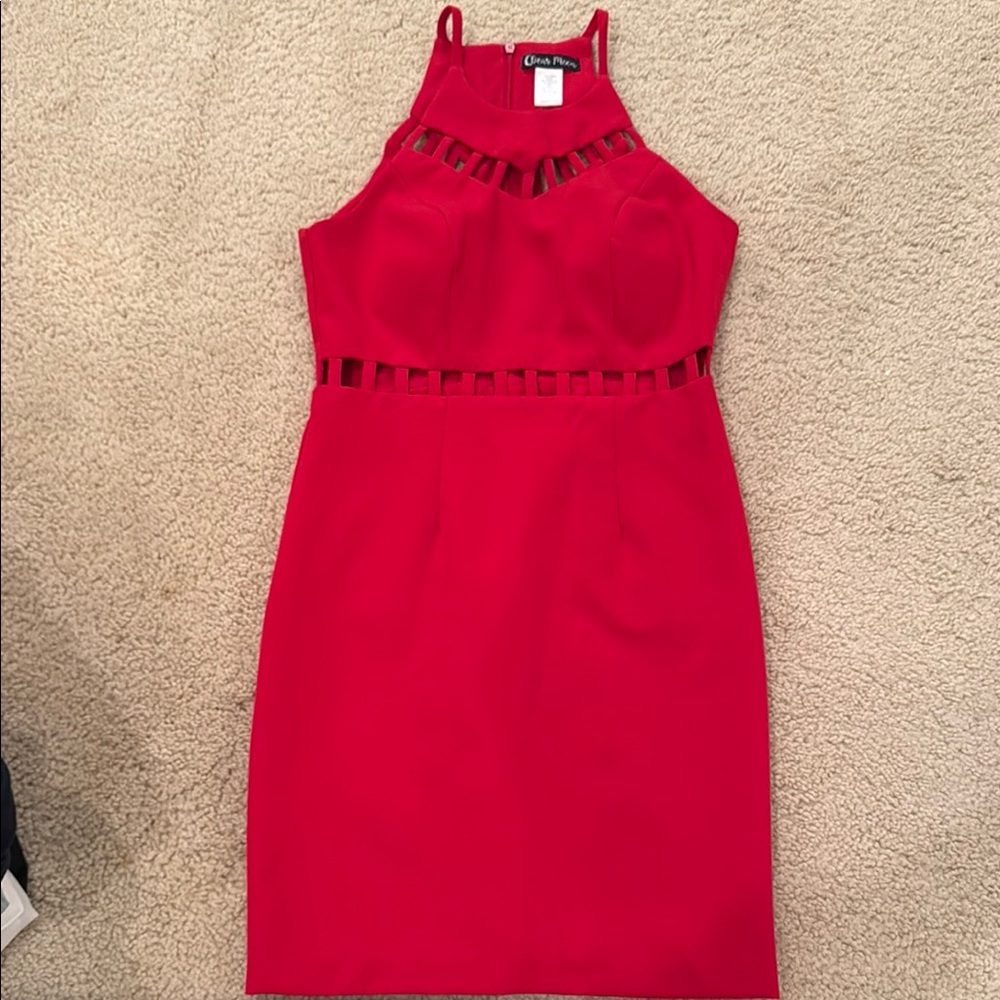 Red Sheath Midi Dress Halter Neck Cocktail